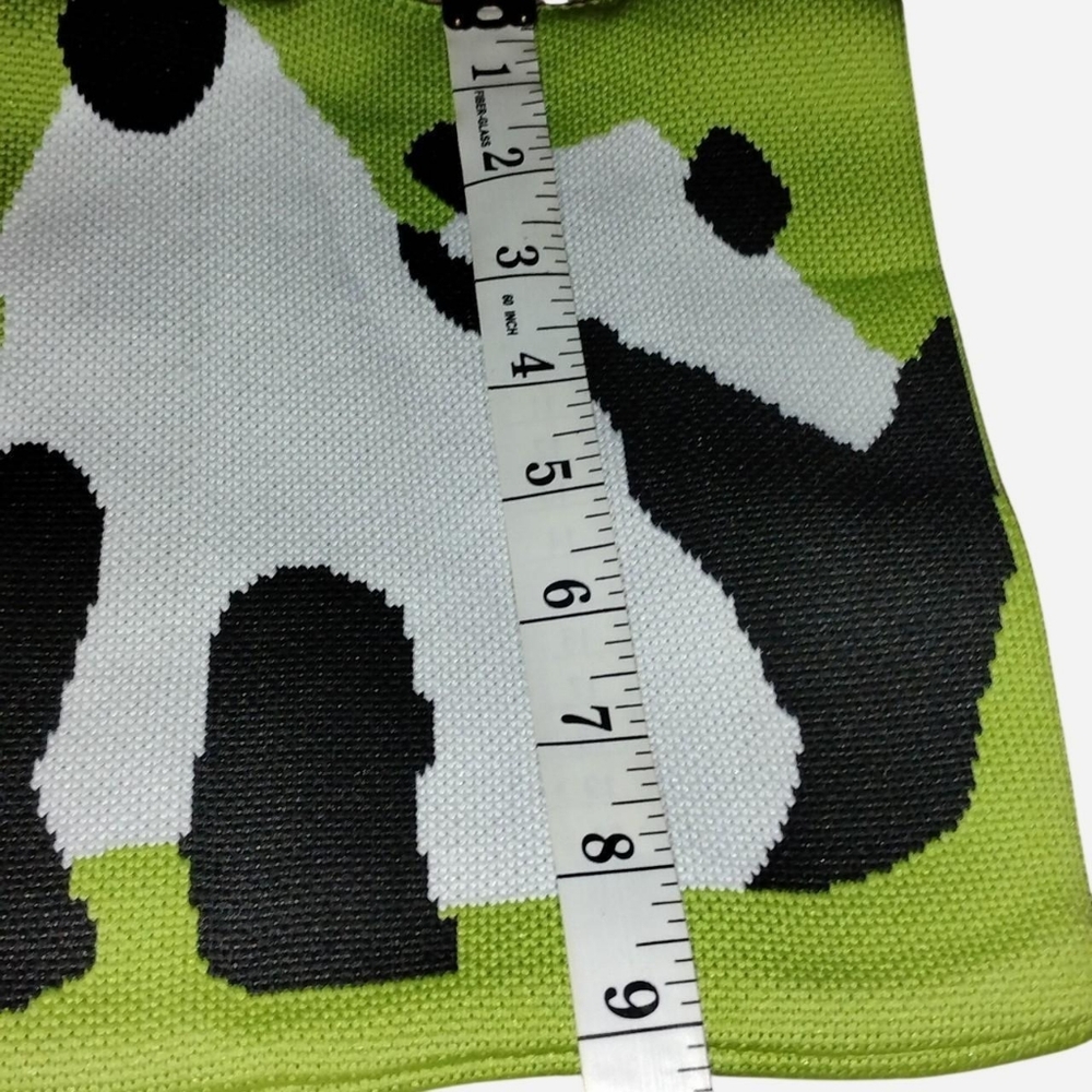 Modern Knit Panda Mini Knot Bag – Lime Green & Black/White Jacquard Tote - Picture 3 of 6